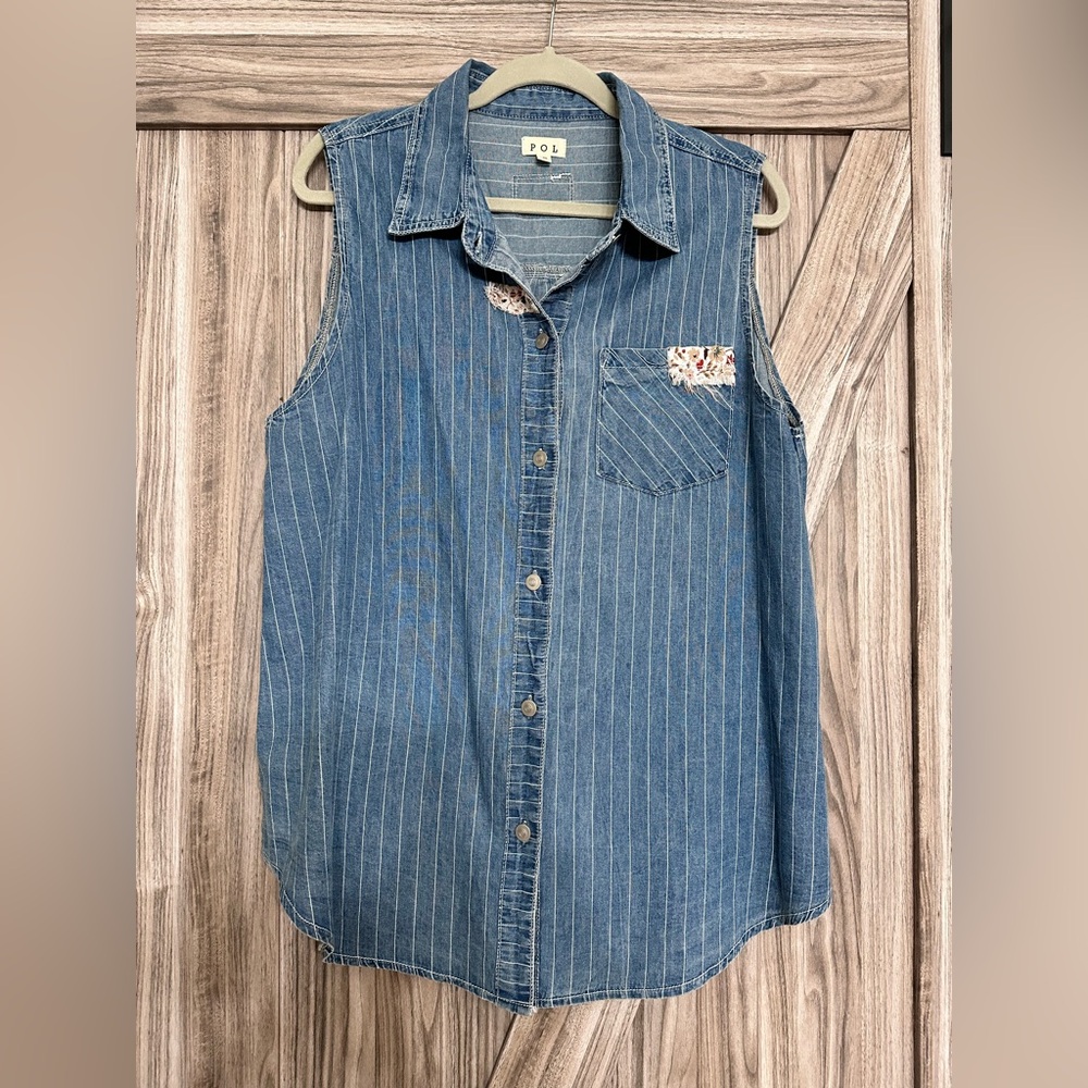 POL Blue and White Striped Denim Top-NWOT